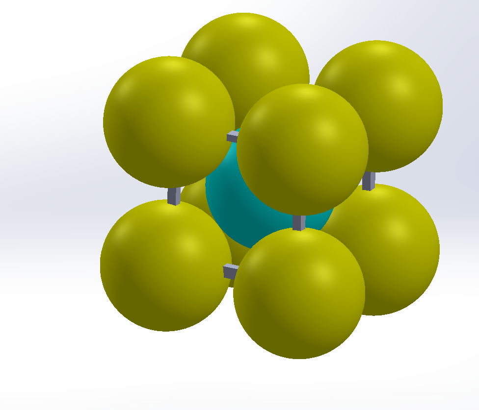 Body-centred cubic unit cell: atoms at the eight corners plus one atom at the centre of the cube